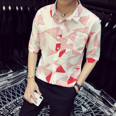 Лятна мъжка риза с геометрични мотиви в два цвята