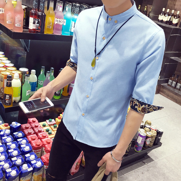 Нов модел мъжка тънка риза с 7/8 ръкав в четири цвята