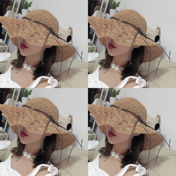 Лятна плетена шапка с панделка