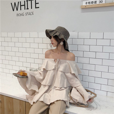 Блуза с дълъг ръкав, волани и отворени рамене в няколко цвята 