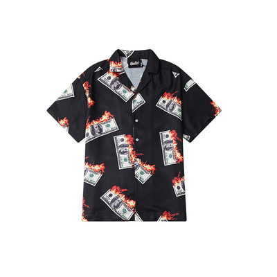 Мъжка риза с къс ръкав и апликация в два цвята