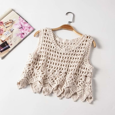 Къс плетен топ с дебели презрамки в два цвята