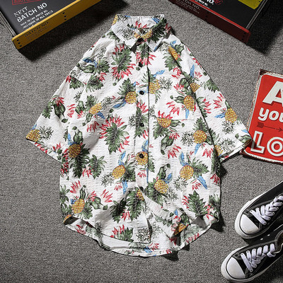 Лятна мъжка риза с къс ръкав и флорални мотиви в два цвята