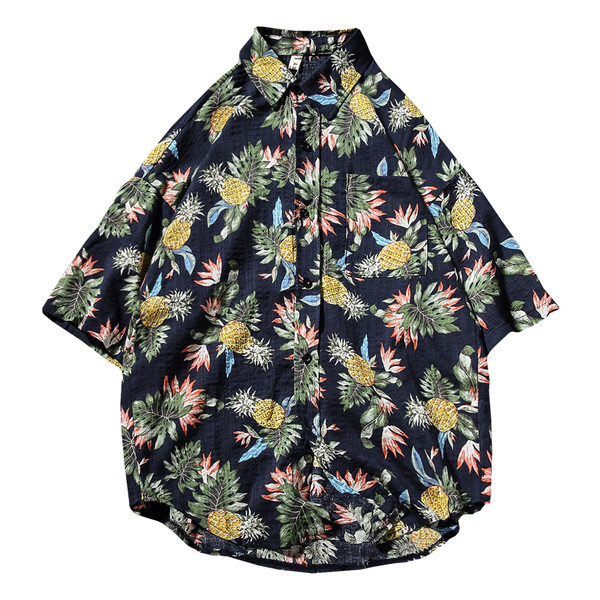 Лятна мъжка риза с къс ръкав и флорални мотиви в два цвята