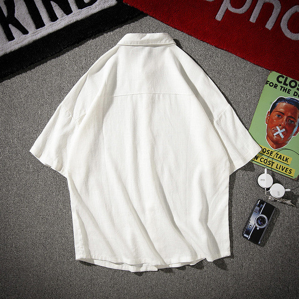 Мъжка риза с къс ръкав и апликация коте в два цвята