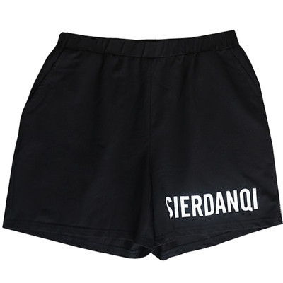 Дамски къси панталони в черен цвят с висока талия и надпис 