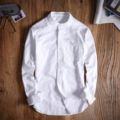 Мъжка памучна риза с дълъг ръкав и декорация джоб в три цвята