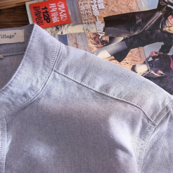 Мъжка памучна риза с дълъг ръкав и декорация джоб в три цвята