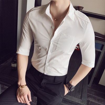 Мъжа риза втален модел с 7/8 ръкав в червен и бял цвят