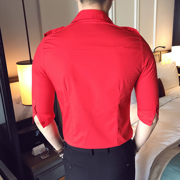 Мъжа риза втален модел с 7/8 ръкав в червен и бял цвят