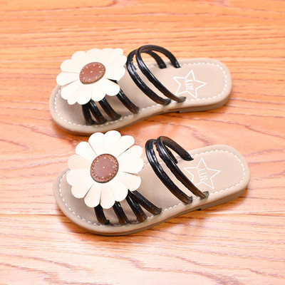 Ежедневни детски чехли за момиче с ленти и цветя в четири цвята