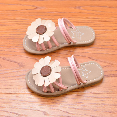 Ежедневни детски чехли за момиче с ленти и цветя в четири цвята