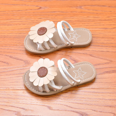 Ежедневни детски чехли за момиче с ленти и цветя в четири цвята