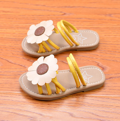 Ежедневни детски чехли за момиче с ленти и цветя в четири цвята