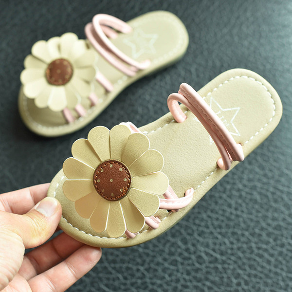 Ежедневни детски чехли за момиче с ленти и цветя в четири цвята