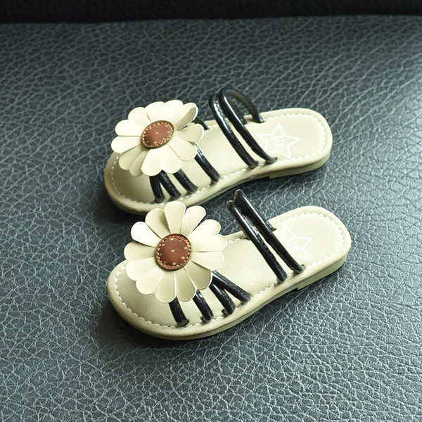 Ежедневни детски чехли за момиче с ленти и цветя в четири цвята