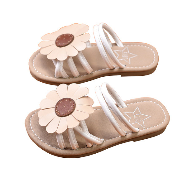 Ежедневни детски чехли за момиче с ленти и цветя в четири цвята