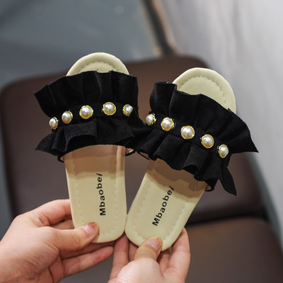 Детски чехли за момиче с перли в три цвята