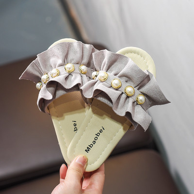 Детски чехли за момиче с перли в три цвята