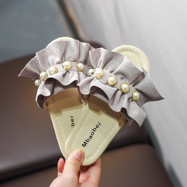 Детски чехли за момиче с перли в три цвята