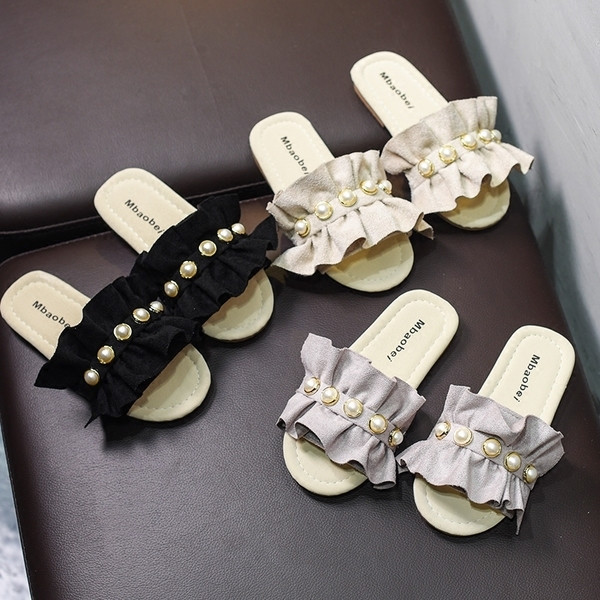 Детски чехли за момиче с перли в три цвята