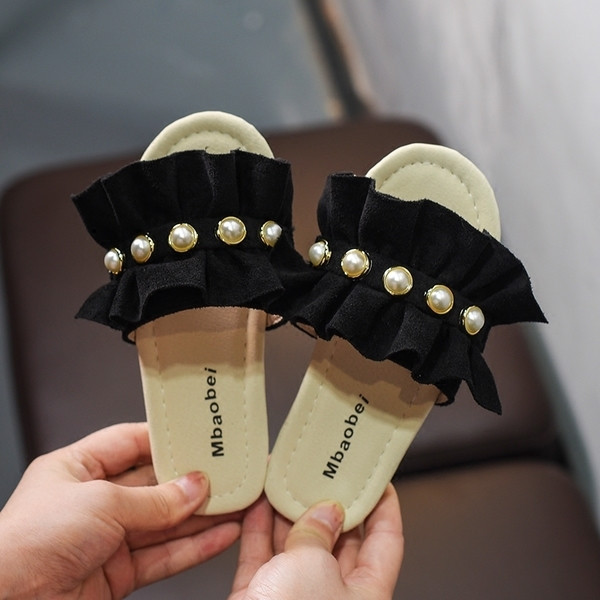 Детски чехли за момиче с перли в три цвята