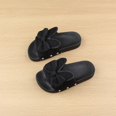 Детски чехли за момиче с брокат и 3D панделка в три цвята