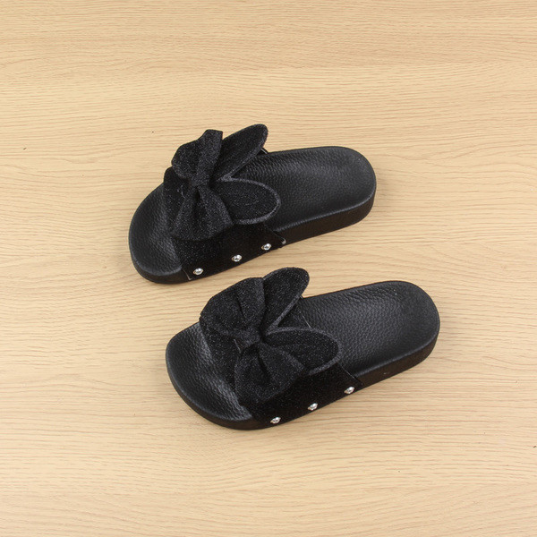 Детски чехли за момиче с брокат и 3D панделка в три цвята