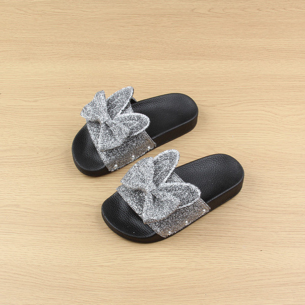 Детски чехли за момиче с брокат и 3D панделка в три цвята