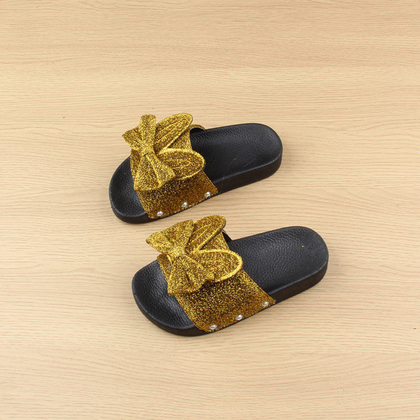 Детски чехли за момиче с брокат и 3D панделка в три цвята