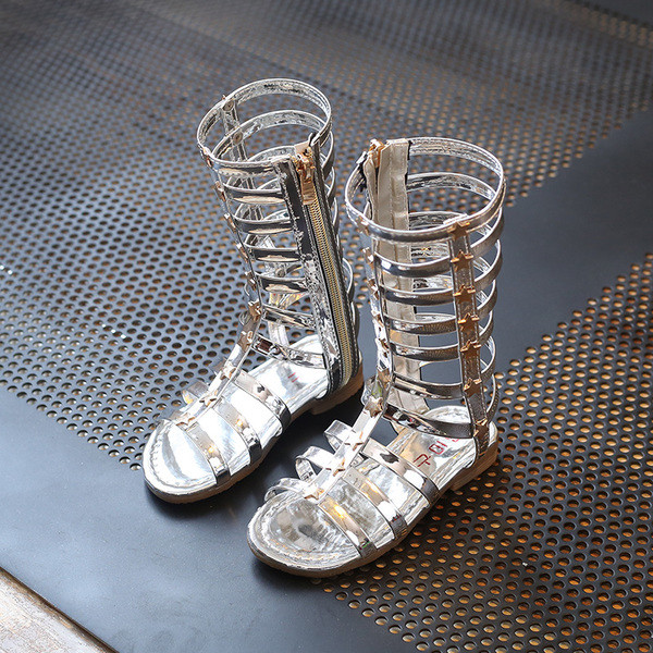 Sandale inalte pentru copii cu bretele pe talpa plata in trei culori