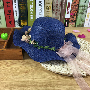 Palarie de plaja pentru copii in mai multe culori cu motive florale si panglica