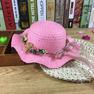 Palarie de plaja pentru copii in mai multe culori cu motive florale si panglica