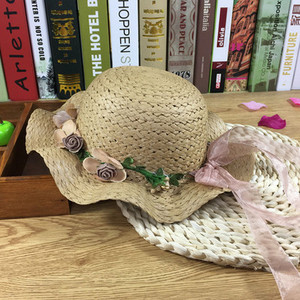 Palarie de plaja pentru copii in mai multe culori cu motive florale si panglica