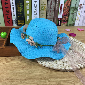 Palarie de plaja pentru copii in mai multe culori cu motive florale si panglica