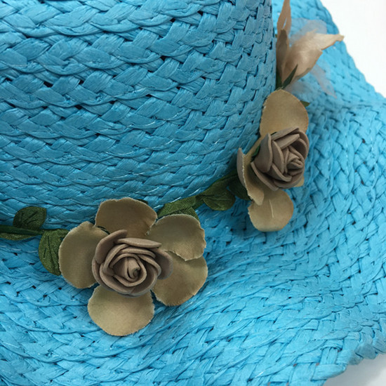 Palarie de plaja pentru copii in mai multe culori cu motive florale si panglica