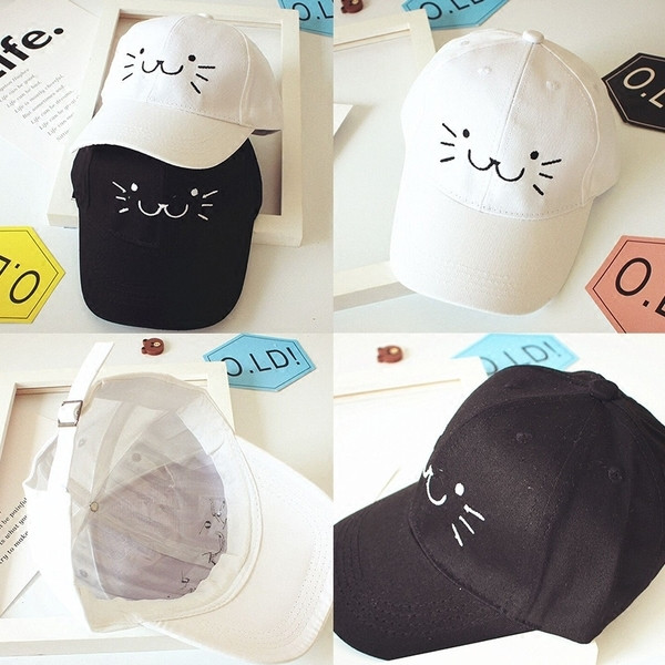 Palarie casual pentru copii alb-negru cu broderie