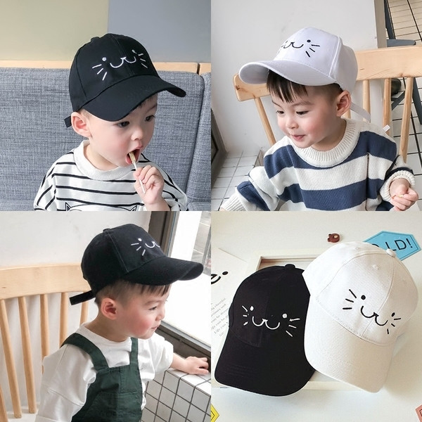 Palarie casual pentru copii alb-negru cu broderie