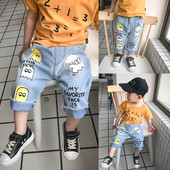 Blugi moderni pentru copii 7/8 pentru baieti cu talie inalta si imprimeu