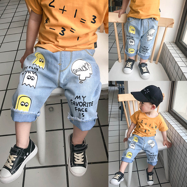 Blugi moderni pentru copii 7/8 pentru baieti cu talie inalta si imprimeu