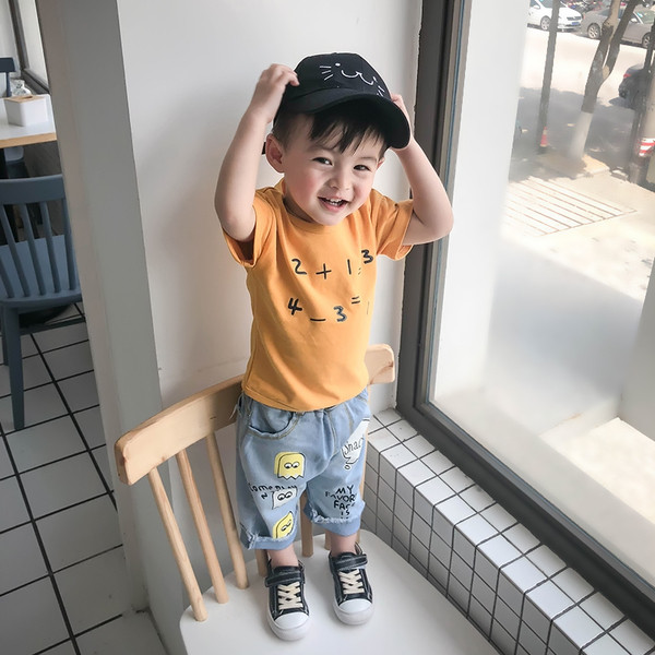 Blugi moderni pentru copii 7/8 pentru baieti cu talie inalta si imprimeu