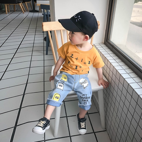 Blugi moderni pentru copii 7/8 pentru baieti cu talie inalta si imprimeu