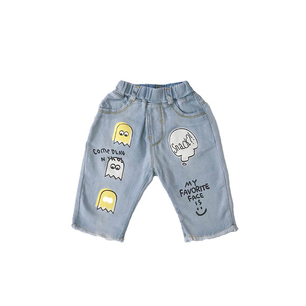 Blugi moderni pentru copii 7/8 pentru baieti cu talie inalta si imprimeu