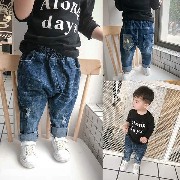 Blugi copii pentru baieti model lat cu imprimeu