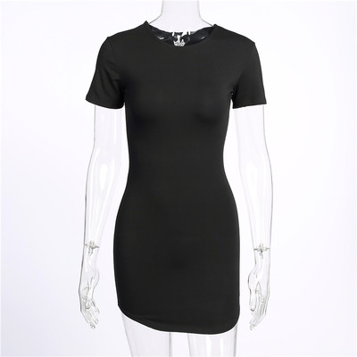 Rochie de dama din bumbac cu maneci scurte in alb-negru