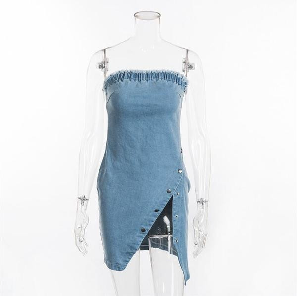 Rochia eleganta de dama din denim cu nasturi