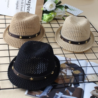 Children`s mesh hat for boys and girls with belt and broom elements