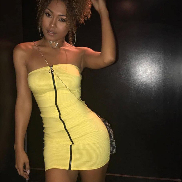 Rochie de dama scurta galbena cu fermoar