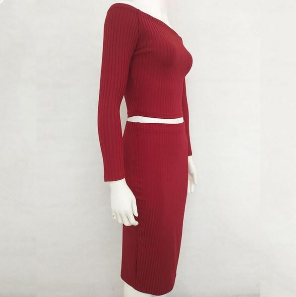 Set elegant pentru femei din două părți - o fustă și o bluză cu mâneci lungi în trei culori