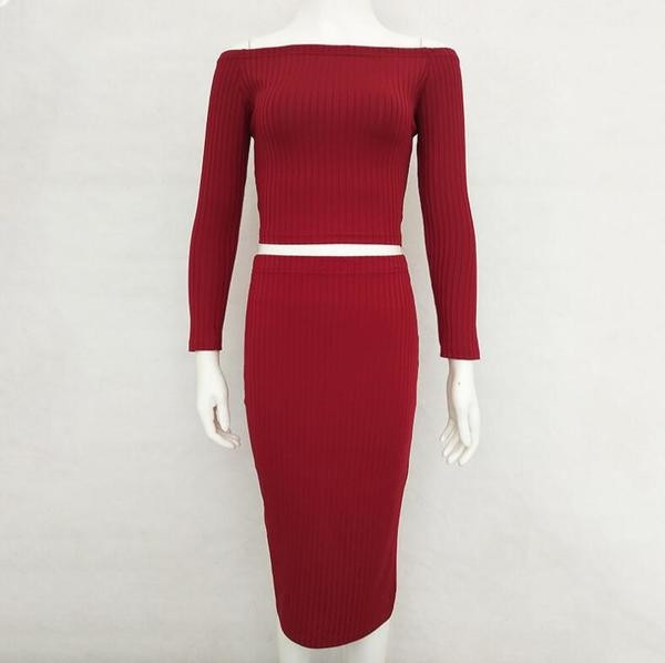 Set elegant pentru femei din două părți - o fustă și o bluză cu mâneci lungi în trei culori